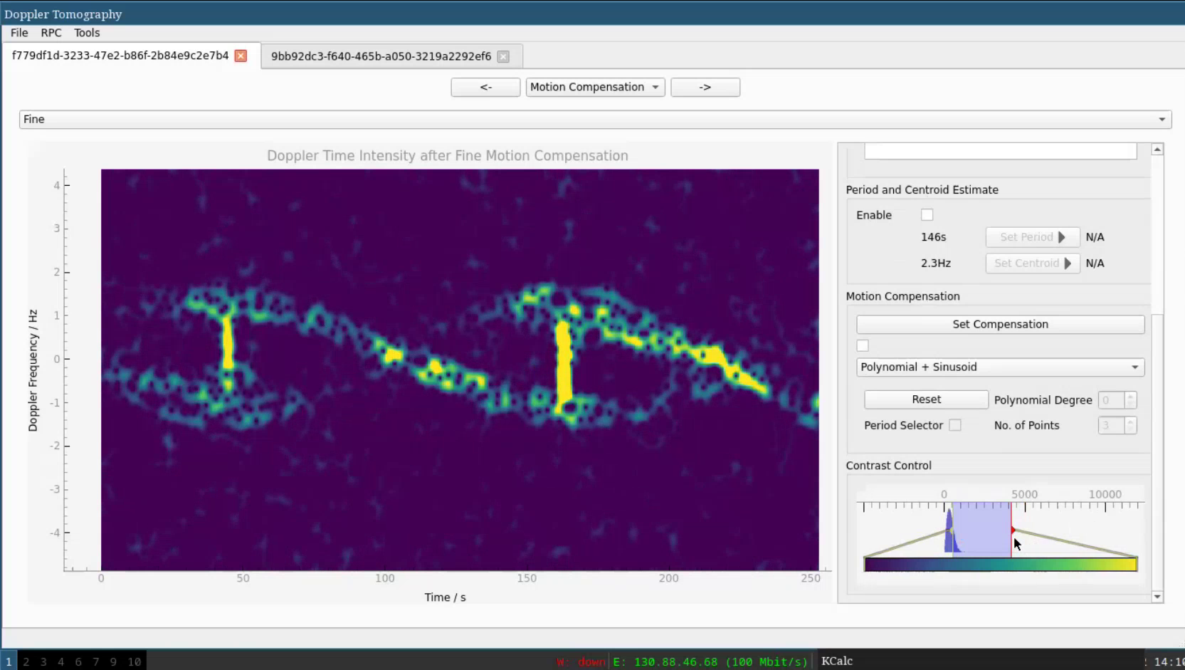 Spectrogram showing the frequency response of a tumbling object